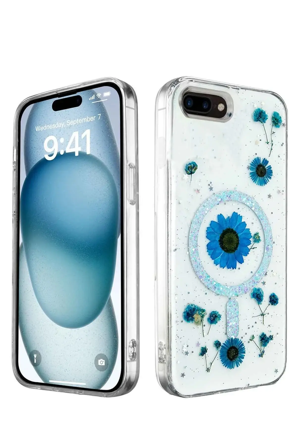 Newface iPhone 7 Plus Kılıf Daisy Simli Magsafe Kapak - Mavi