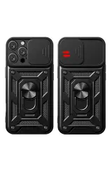 Newface iPhone 16 Pro Max Kılıf Pars Lens Yüzüklü Silikon - Siyah