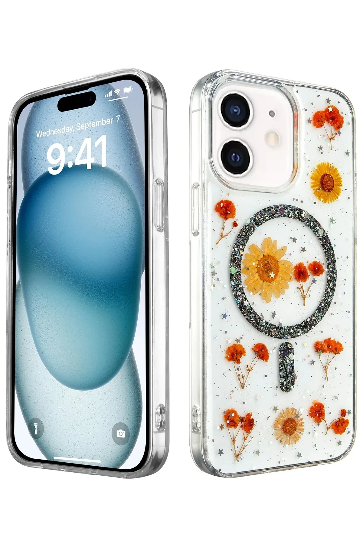 Newface iPhone 12 Kılıf Daisy Simli Magsafe Kapak - Siyah