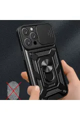 Newface iPhone 16 Pro Max Kılıf Pars Lens Yüzüklü Silikon - Lacivert