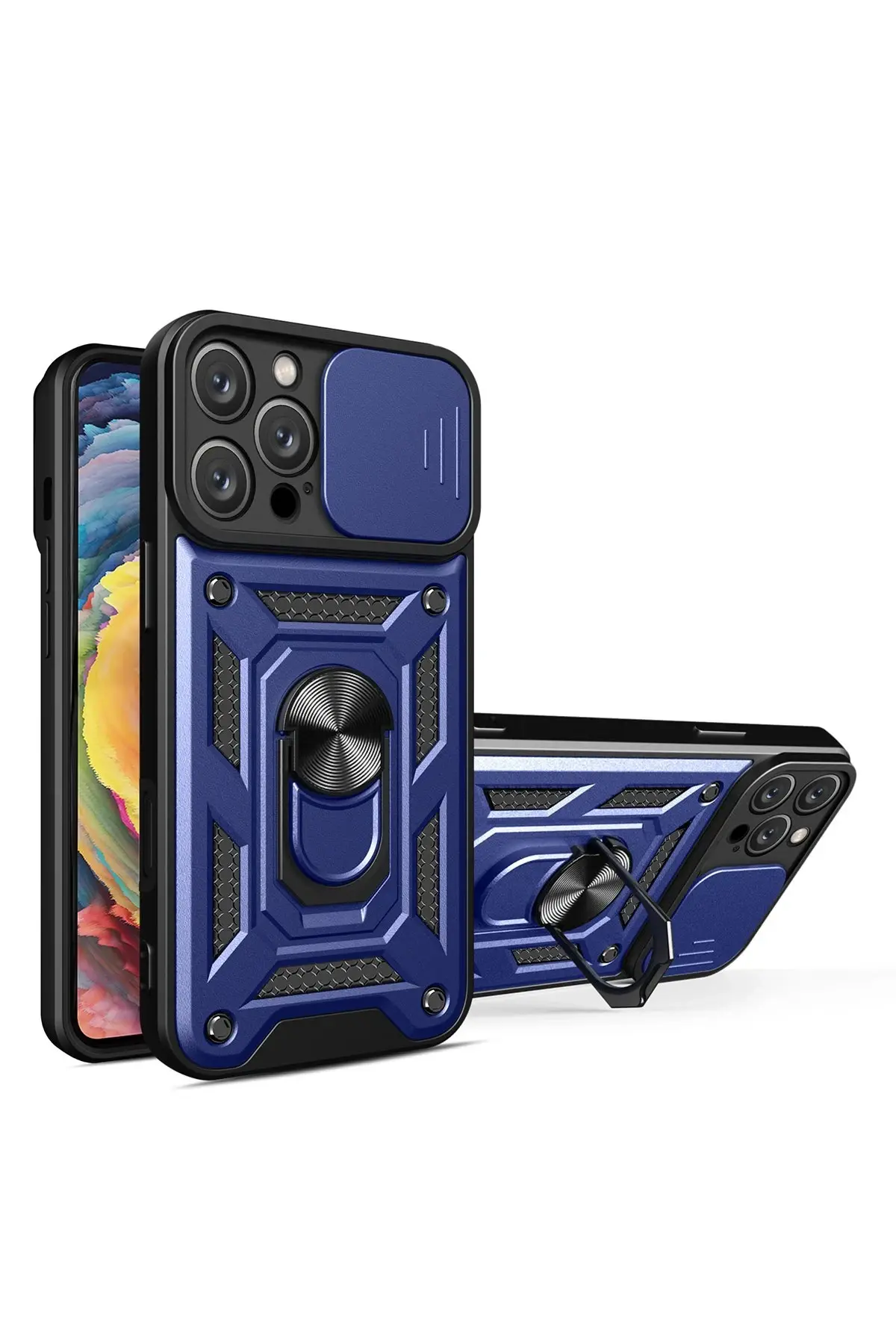 Newface iPhone 16 Pro Max Kılıf Pars Lens Yüzüklü Silikon - Lacivert