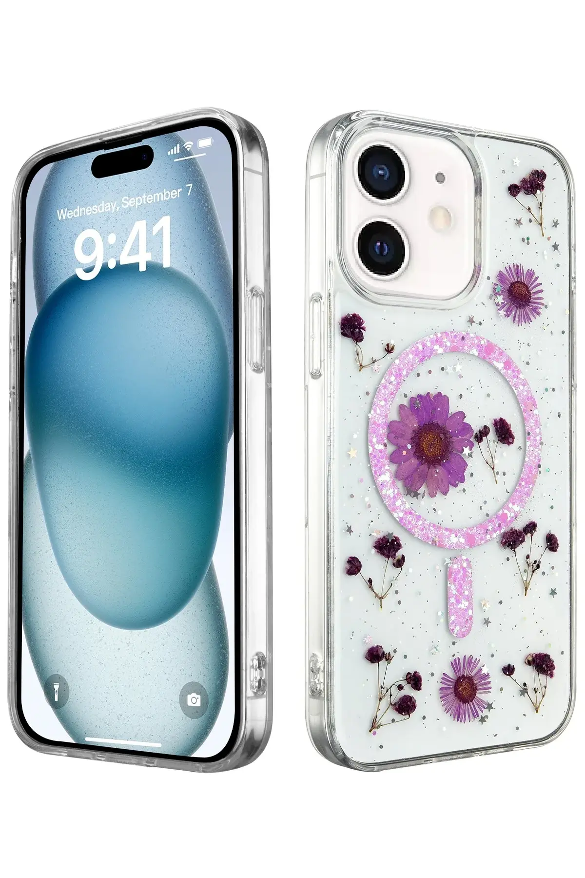 Newface iPhone 12 Kılıf Daisy Simli Magsafe Kapak - Mor