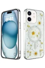 Newface iPhone 12 Kılıf Daisy Simli Magsafe Kapak - Gümüş