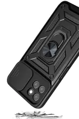 Newface Samsung Galaxy M15 Kılıf Pars Lens Yüzüklü Silikon - Siyah