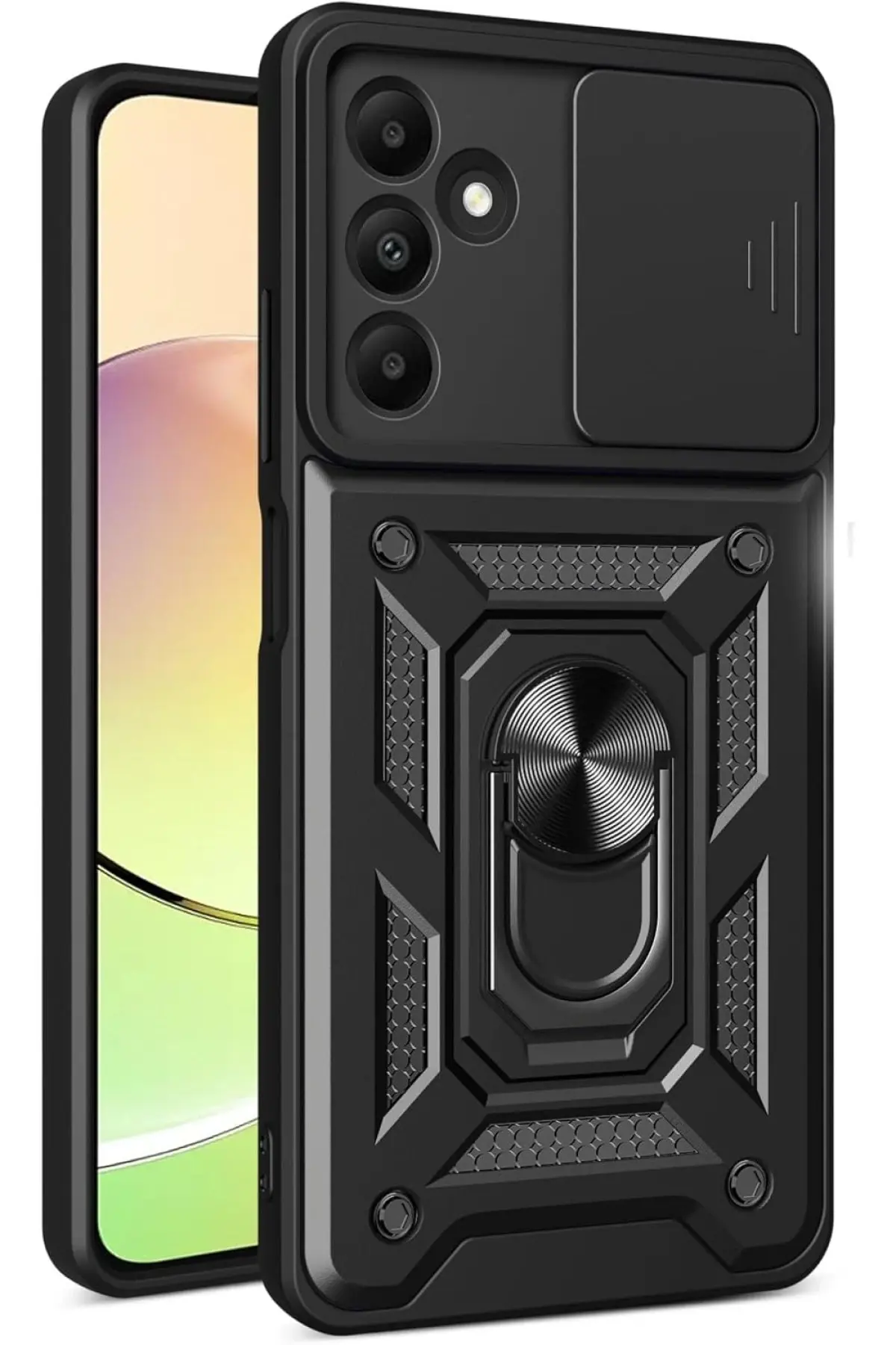 Newface Samsung Galaxy M15 Kılıf Pars Lens Yüzüklü Silikon - Siyah