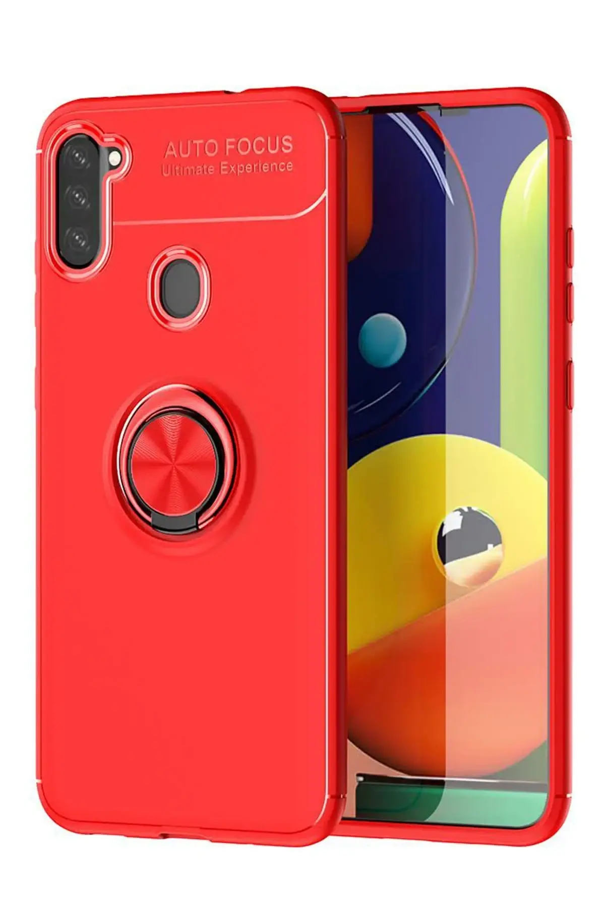 Newface Samsung Galaxy A11 Kılıf Range Yüzüklü Silikon - Kırmızı