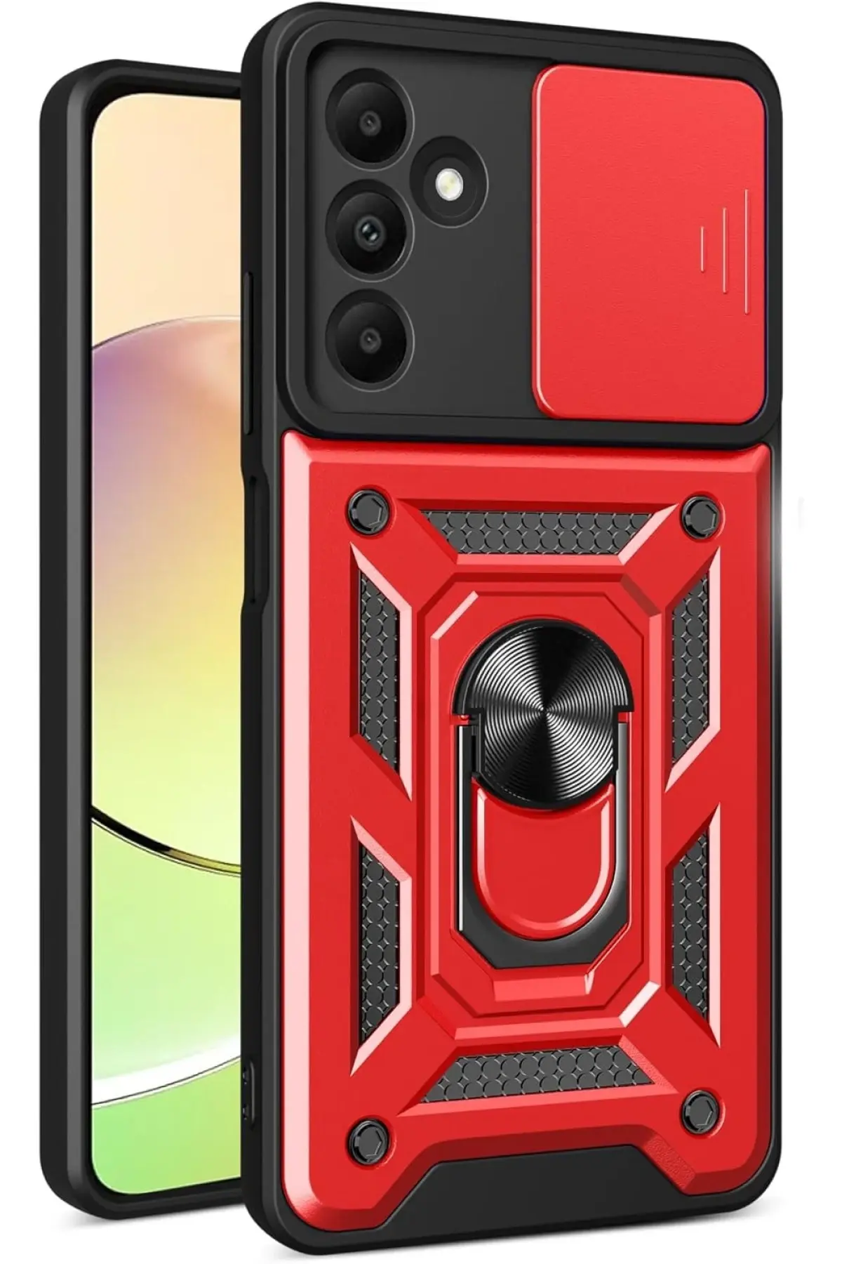 Newface Samsung Galaxy M15 Kılıf Pars Lens Yüzüklü Silikon - Kırmızı