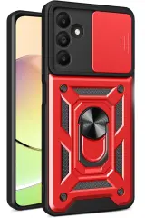 Newface Samsung Galaxy M15 Kılıf Pars Lens Yüzüklü Silikon - Kırmızı