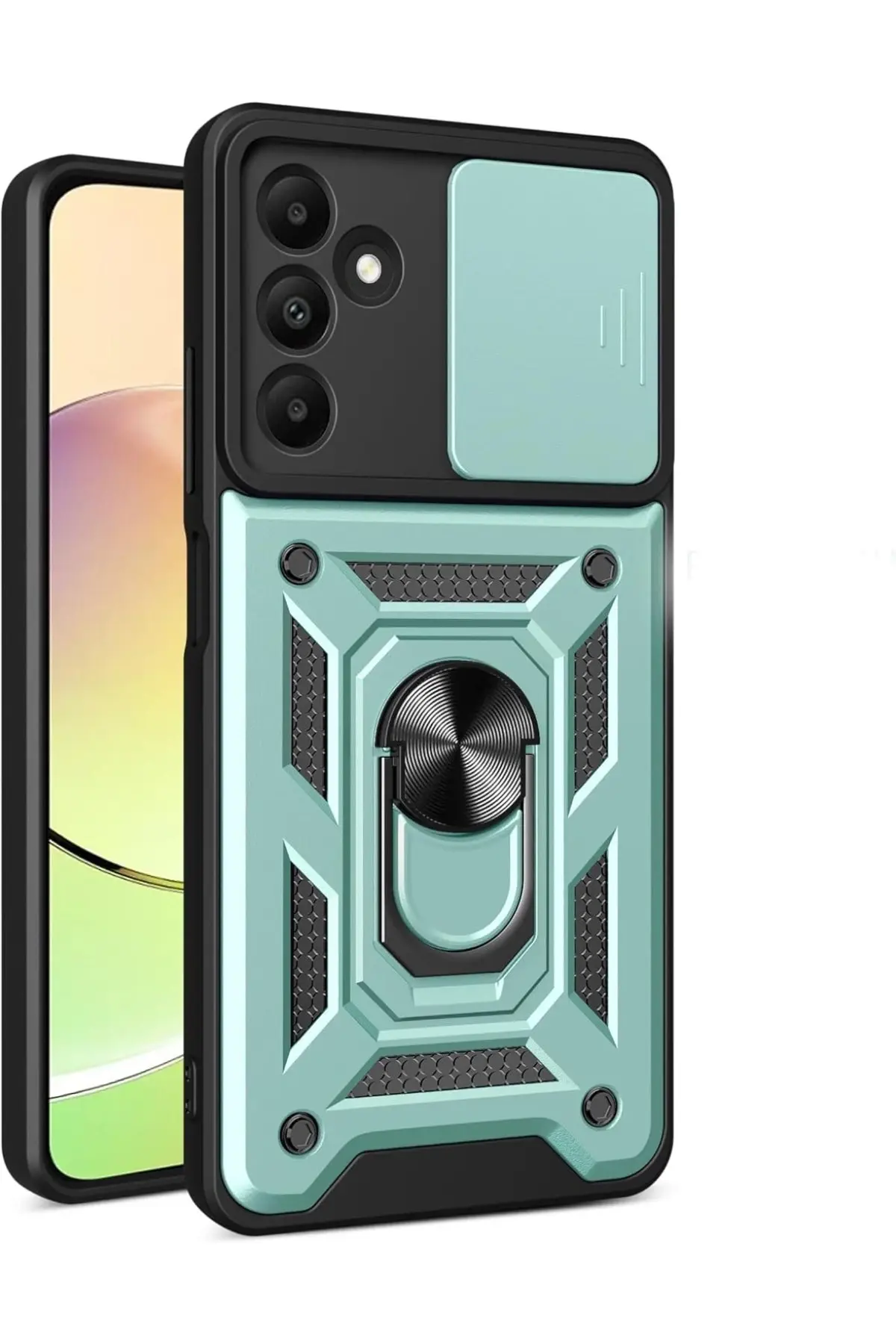 Newface Samsung Galaxy M15 Kılıf Pars Lens Yüzüklü Silikon - Yeşil