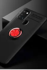 Newface Samsung Galaxy M31 Kılıf Range Yüzüklü Silikon - Siyah-Kırmızı