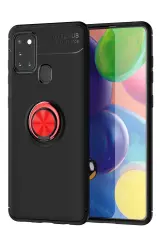 Newface Samsung Galaxy M31 Kılıf Range Yüzüklü Silikon - Siyah-Kırmızı