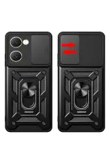 Newface Vivo Y18 Kılıf Pars Lens Yüzüklü Silikon - Kırmızı