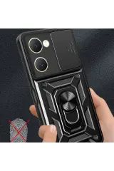 Newface Vivo Y18 Kılıf Pars Lens Yüzüklü Silikon - Kırmızı