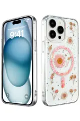 Newface iPhone 14 Pro Kılıf Daisy Simli Magsafe Kapak - Pembe