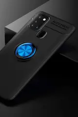 Newface Samsung Galaxy M31 Kılıf Range Yüzüklü Silikon - Siyah-Mavi