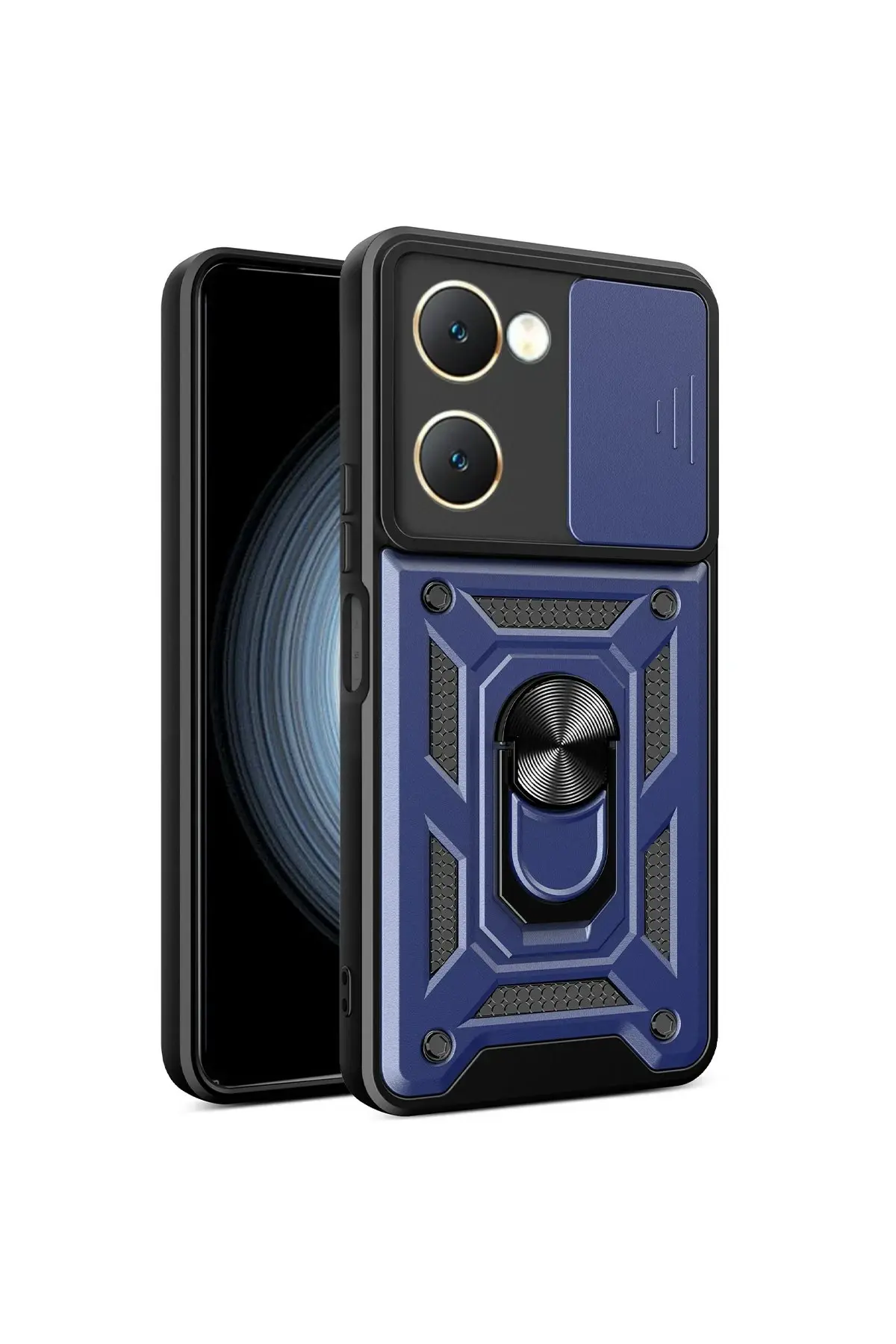 Newface Vivo Y18 Kılıf Pars Lens Yüzüklü Silikon - Lacivert