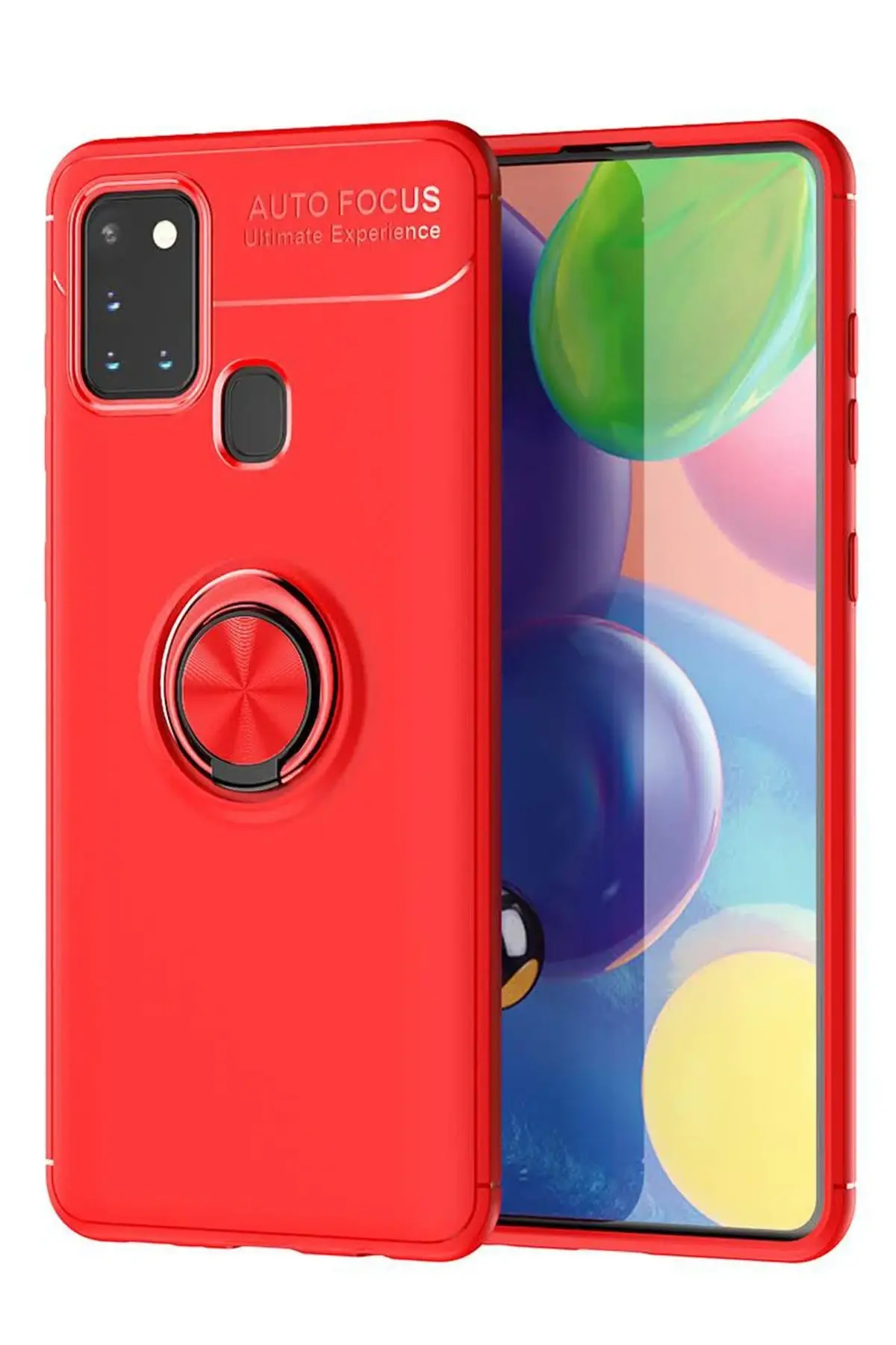 Newface Samsung Galaxy M31 Kılıf Range Yüzüklü Silikon - Kırmızı