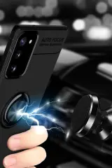 Newface Samsung Galaxy Note 20 Kılıf Range Yüzüklü Silikon - Siyah
