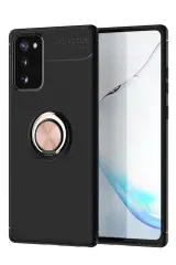Newface Samsung Galaxy Note 20 Kılıf Range Yüzüklü Silikon - Siyah-Gold