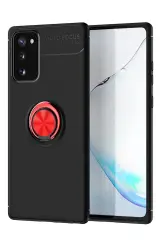 Newface Samsung Galaxy Note 20 Kılıf Range Yüzüklü Silikon - Siyah-Kırmızı