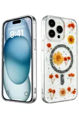 Newface iPhone 15 Pro Max Kılıf Daisy Simli Magsafe Kapak - Siyah