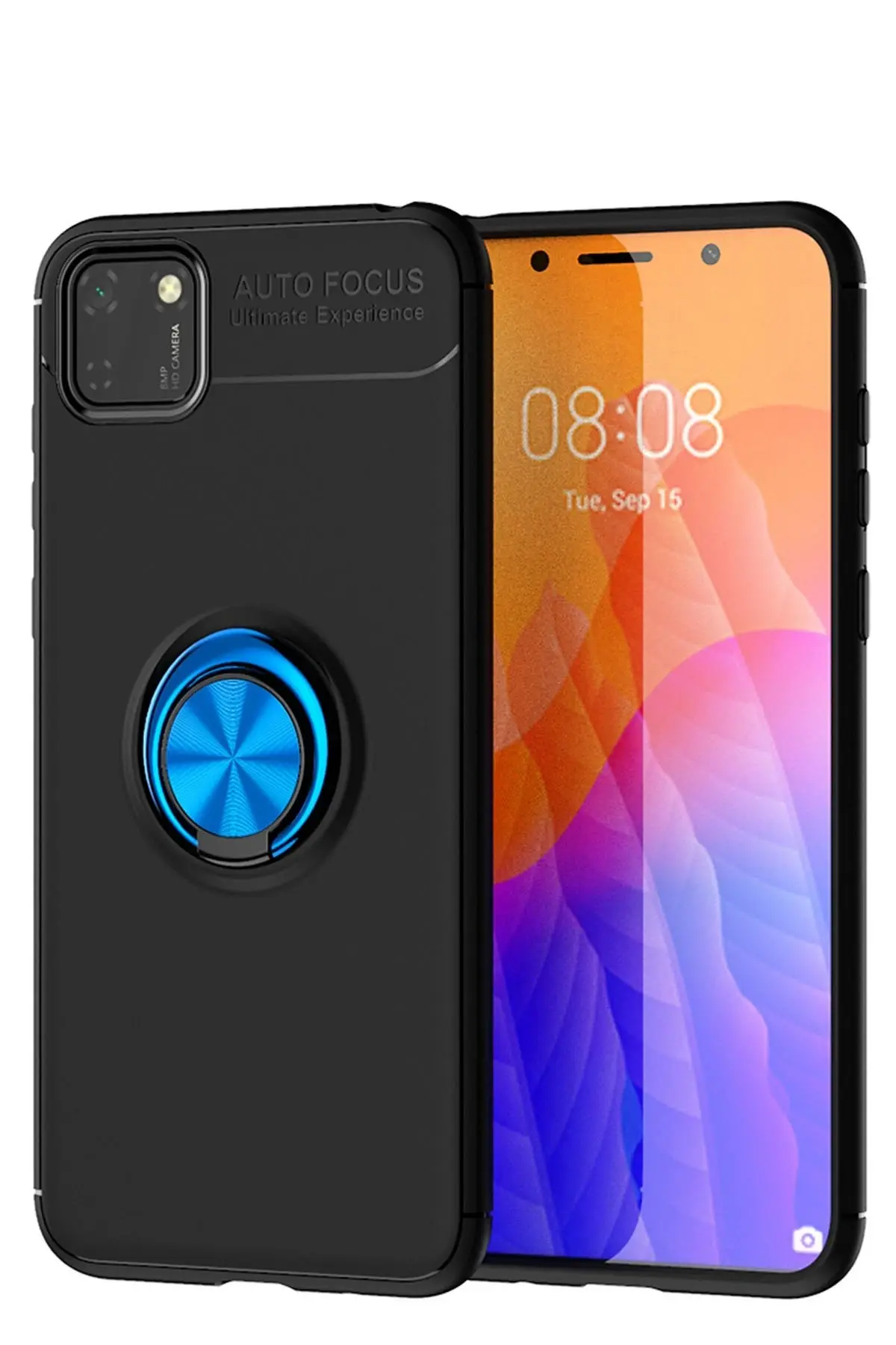 Newface Huawei Y5P Kılıf Range Yüzüklü Silikon - Siyah-Mavi