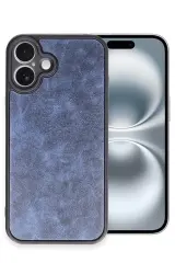 Newface iPhone 16 Plus Kılıf Aras Deri Kapak - Lacivert