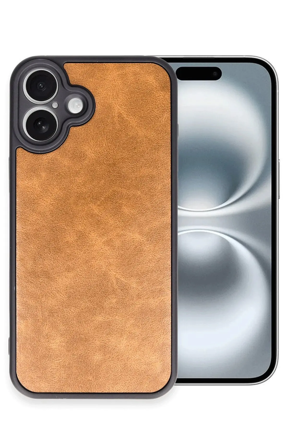 Newface iPhone 16 Plus Kılıf Aras Deri Kapak - Taba