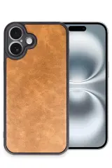 Newface iPhone 16 Plus Kılıf Aras Deri Kapak - Taba
