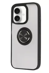 Newface iPhone 16 Kılıf Montreal Yüzüklü Silikon Kapak - Siyah