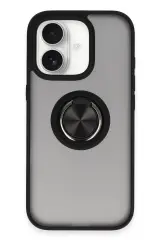 Newface iPhone 16 Kılıf Montreal Yüzüklü Silikon Kapak - Siyah