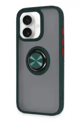 Newface iPhone 16 Kılıf Montreal Yüzüklü Silikon Kapak - Yeşil