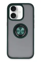 Newface iPhone 16 Kılıf Montreal Yüzüklü Silikon Kapak - Yeşil