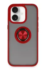 Newface iPhone 16 Kılıf Montreal Yüzüklü Silikon Kapak - Kırmızı