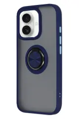 Newface iPhone 16 Kılıf Montreal Yüzüklü Silikon Kapak - Lacivert