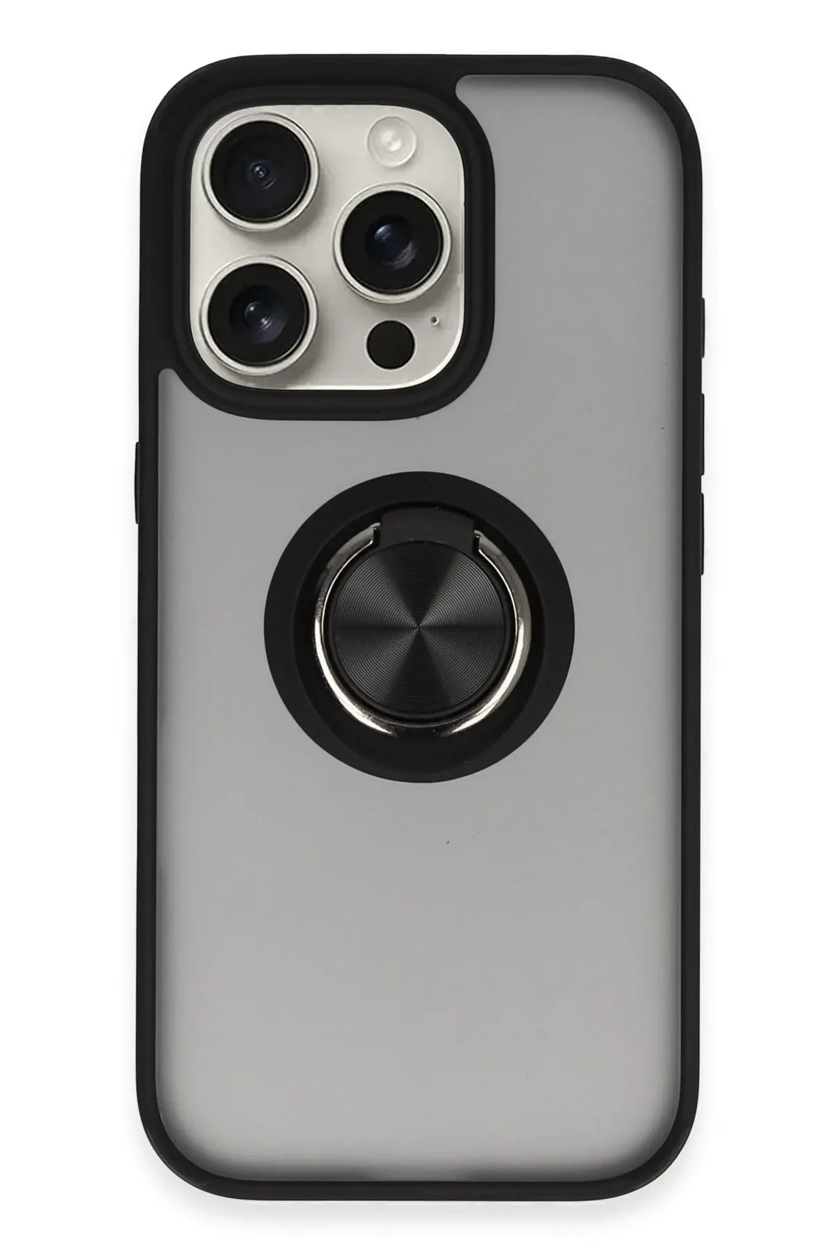 Newface iPhone 16 Pro Kılıf Montreal Yüzüklü Silikon Kapak - Siyah