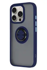 Newface iPhone 16 Pro Max Kılıf Montreal Yüzüklü Silikon Kapak - Lacivert