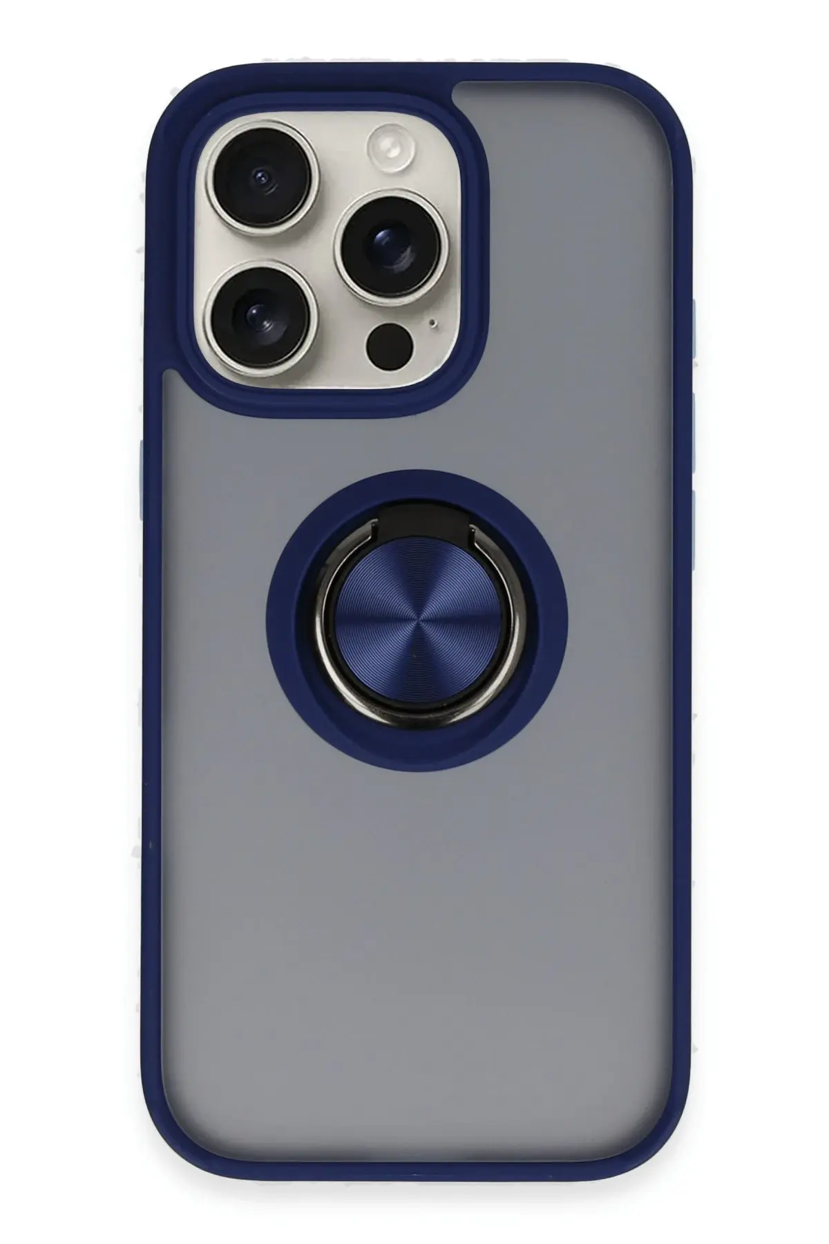 Newface iPhone 16 Pro Max Kılıf Montreal Yüzüklü Silikon Kapak - Lacivert