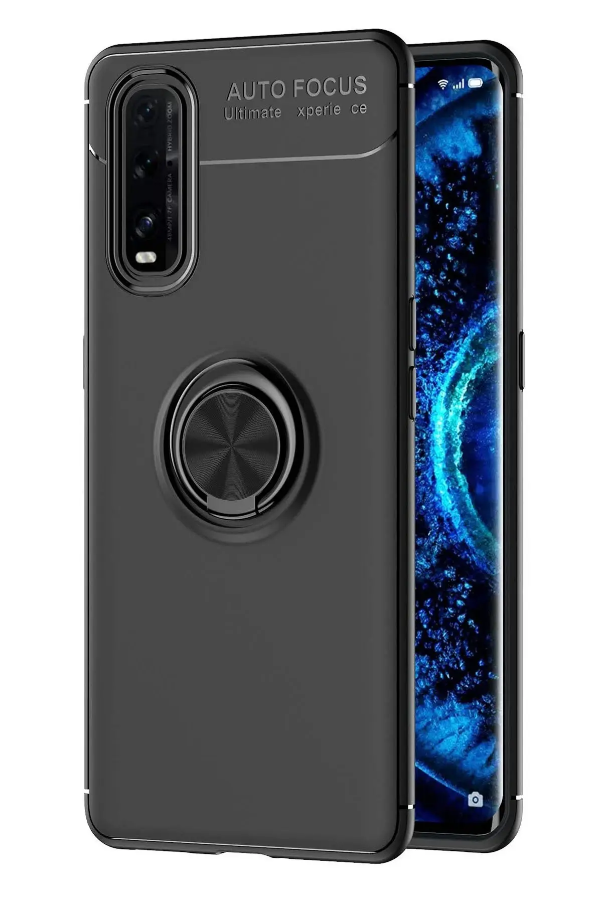 Newface Oppo Find X2 Kılıf Range Yüzüklü Silikon - Siyah