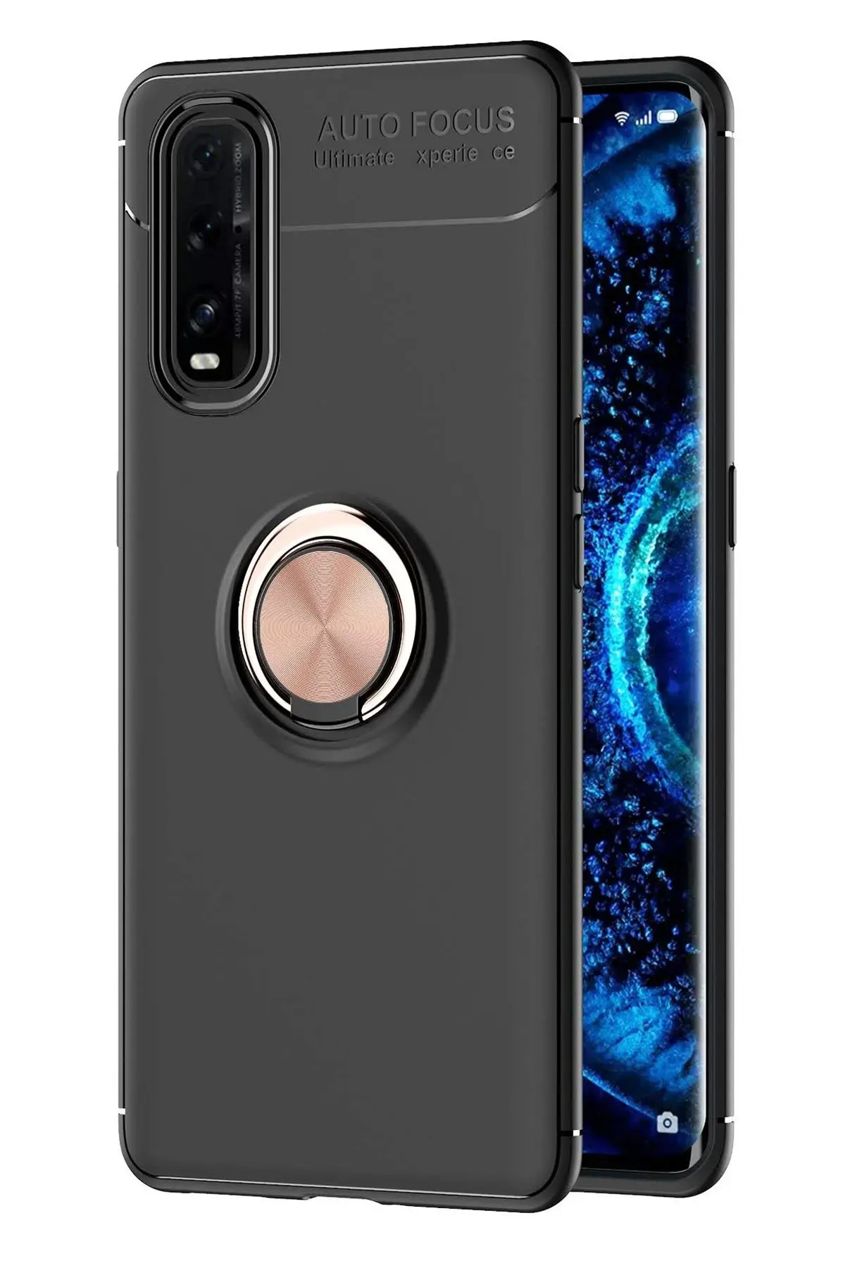 Newface Oppo Find X2 Kılıf Range Yüzüklü Silikon - Siyah-Gold