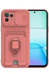 Newface Xiaomi Mİ 11 Lite Kılıf Zuma Kartvizitli Yüzüklü Silikon - Pembe
