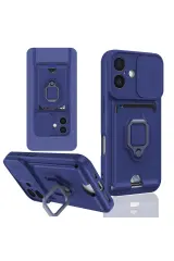 Newface iPhone 16 Kılıf Zuma Kartvizitli Yüzüklü Silikon - Lacivert