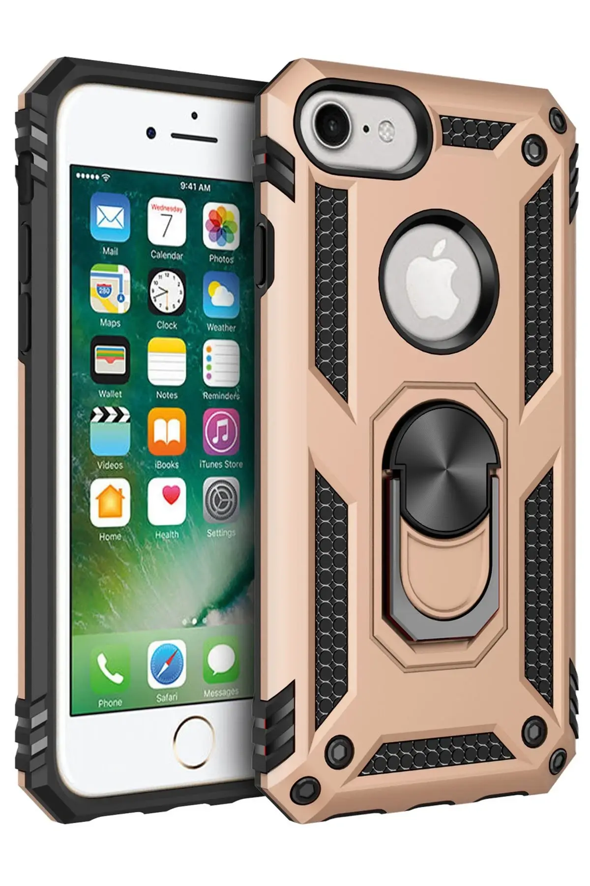 Newface iPhone 7 Kılıf Sofya Yüzüklü Silikon Kapak - Gold