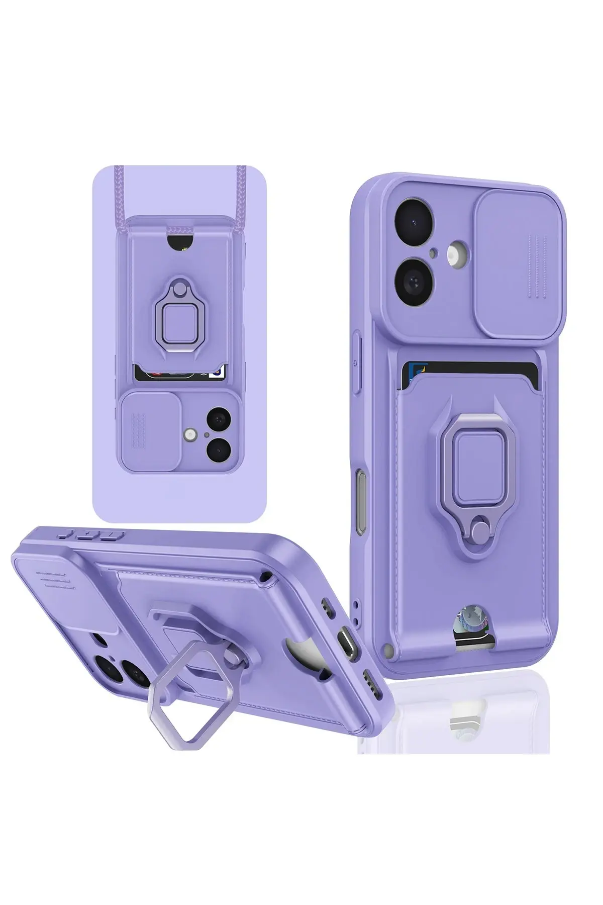 Newface iPhone 16 Kılıf Zuma Kartvizitli Yüzüklü Silikon - Lila