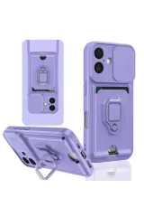 Newface iPhone 16 Kılıf Zuma Kartvizitli Yüzüklü Silikon - Lila
