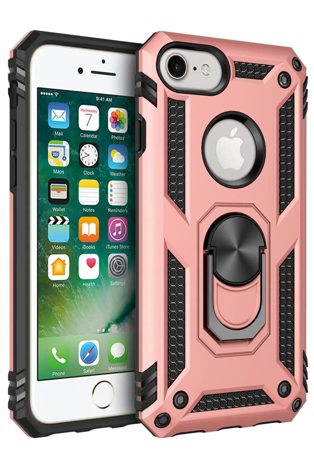 Newface iPhone 7 Kılıf Sofya Yüzüklü Silikon Kapak - Rose