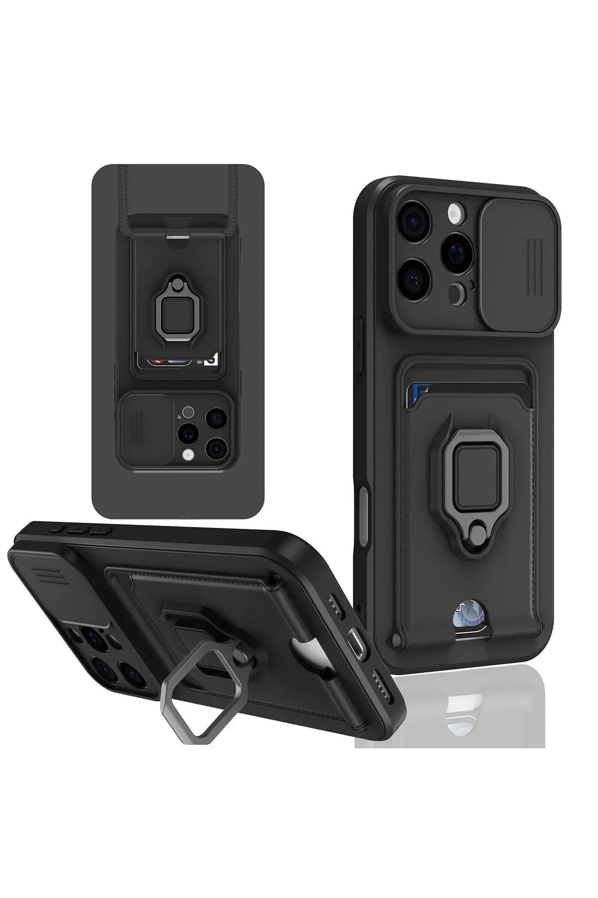 Newface iPhone 16 Pro Kılıf Zuma Kartvizitli Yüzüklü Silikon - Siyah