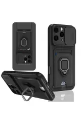 Newface iPhone 16 Pro Kılıf Zuma Kartvizitli Yüzüklü Silikon - Siyah