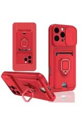 Newface iPhone 16 Pro Kılıf Zuma Kartvizitli Yüzüklü Silikon - Kırmızı