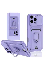 Newface iPhone 16 Pro Kılıf Zuma Kartvizitli Yüzüklü Silikon - Lila